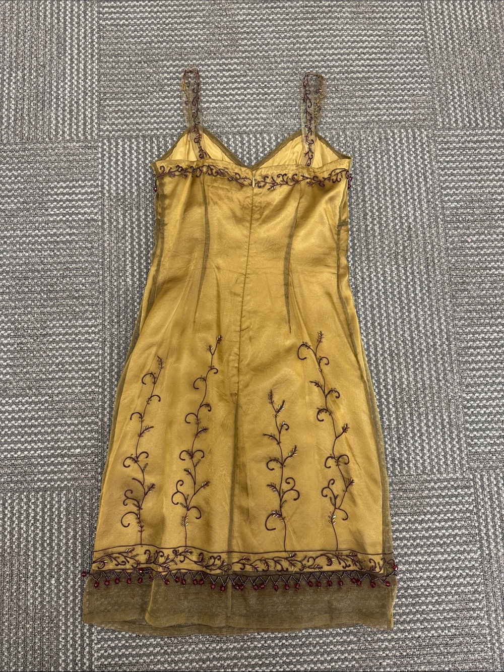 Vintage Sue Wong Rare Y2K Gold Beaded Embroidered Slip Mini Dress, size 4 - Picture 4 of 7